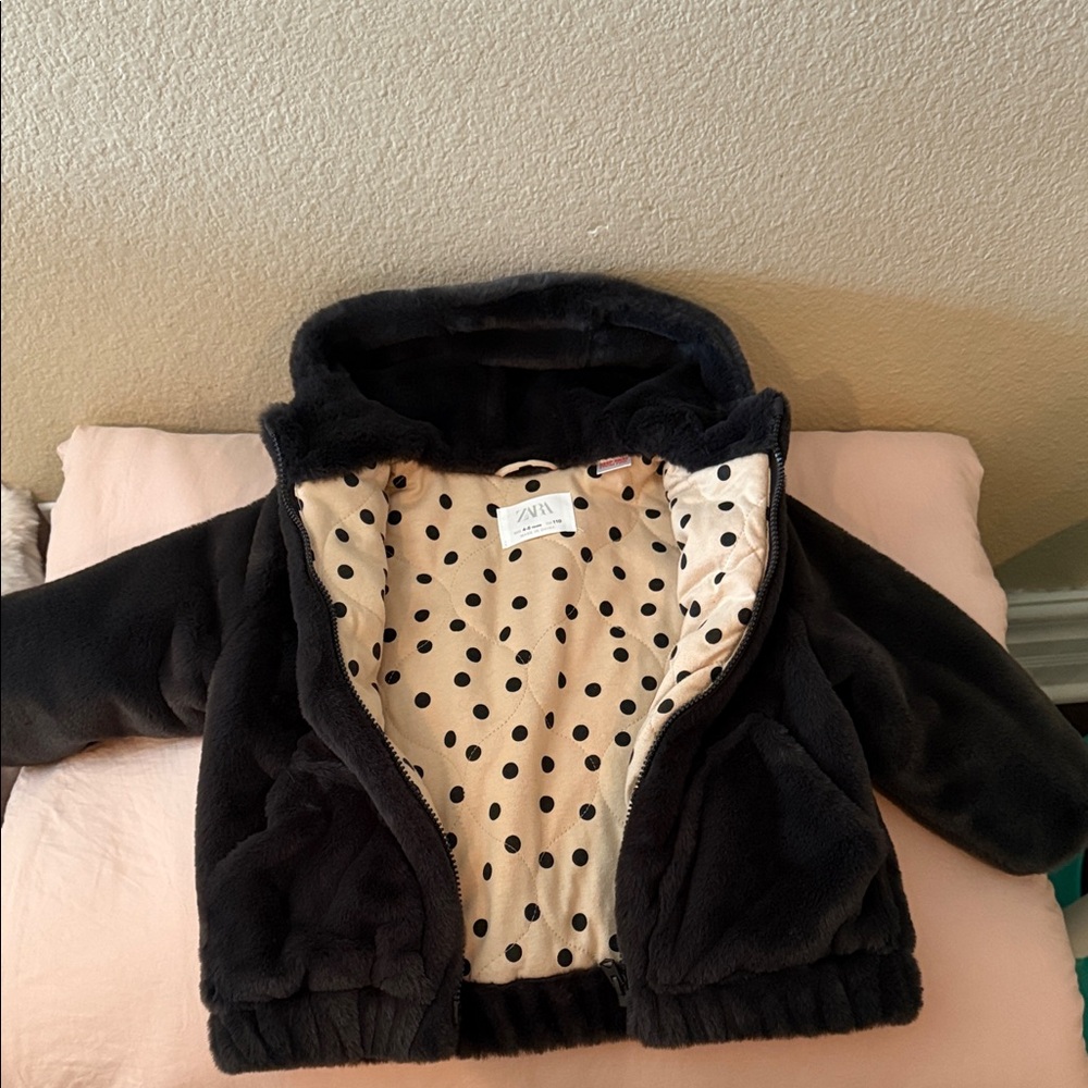 Zara Kids Black Fleece Puffer Jacket